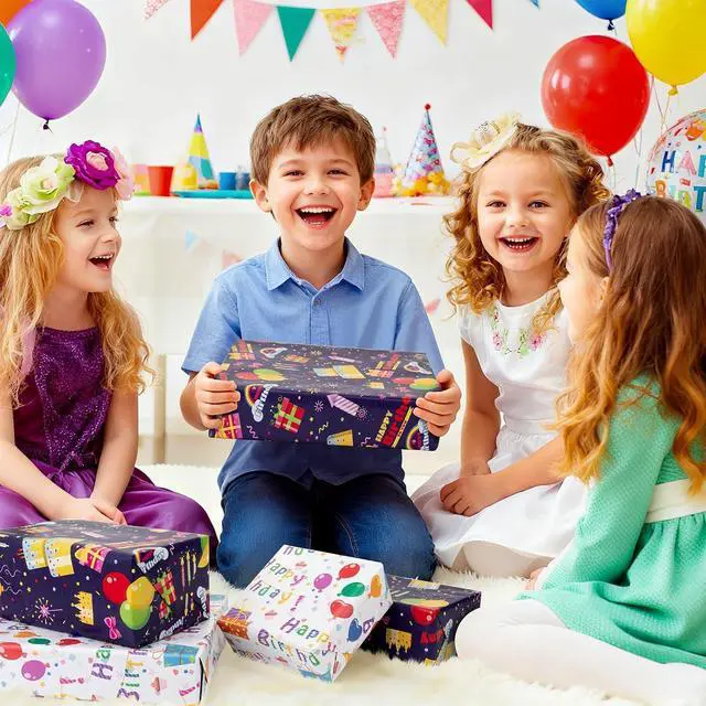 Alt view image 6 of 7 - Reversible Birthday Wrapping Paper,Blue Wrap Paper Mini Roll,17.3InX32.8Ft