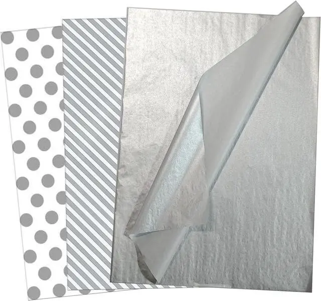 Main image of Tissue Paper Gift Wrap, 30 Sheets Metallic Silver Gift Wrapping Tissue Paper for Gift Bags, Glitter Art Packaging for Birthday Party Favor Decor DIY Fringe Shredded Fill Confetti,19.7x13.8in
