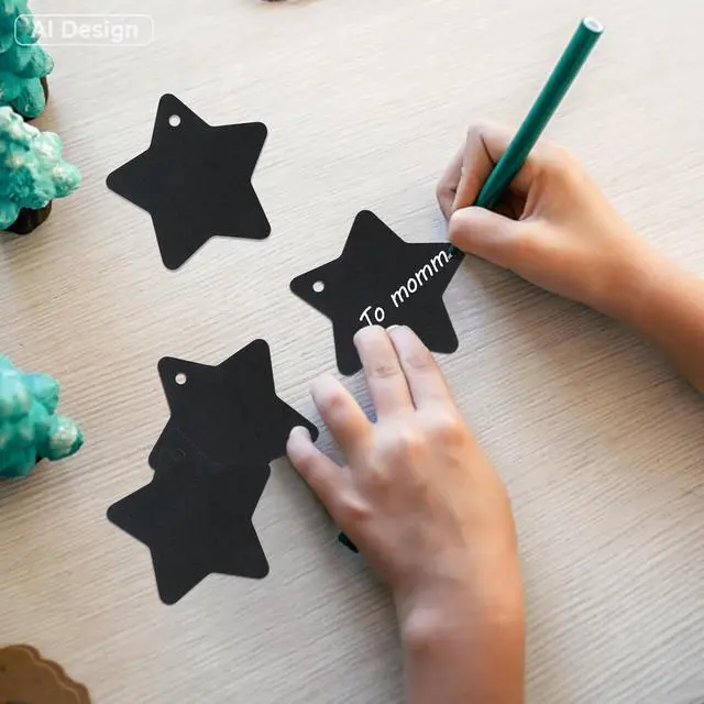 Alt view image 7 of 7 - G2PLUS Star Gift Tags, 100PCS Blank Star Shaped Tags, Kraft Paper Gift Tag with String for Present Wrapping, Wedding, Graduation, Christmas Party Favors (Black)
