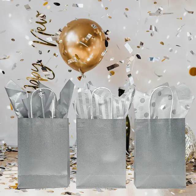 Alt view image 2 of 7 - Tissue Paper Gift Wrap, 30 Sheets Metallic Silver Gift Wrapping Tissue Paper for Gift Bags, Glitter Art Packaging for Birthday Party Favor Decor DIY Fringe Shredded Fill Confetti,19.7x13.8in