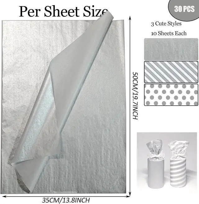 Alt view image 5 of 7 - Tissue Paper Gift Wrap, 30 Sheets Metallic Silver Gift Wrapping Tissue Paper for Gift Bags, Glitter Art Packaging for Birthday Party Favor Decor DIY Fringe Shredded Fill Confetti,19.7x13.8in