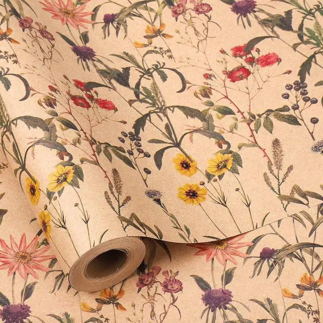 Main image of woric Floral Wrapping Paper Roll for Women Girls 17 Inch x 33 Feet Kraft