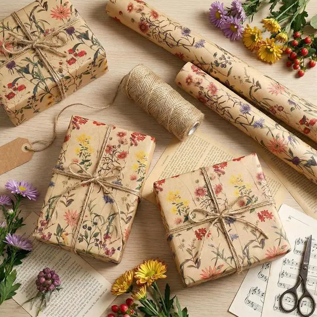 Alt view image 4 of 6 - woric Floral Wrapping Paper Roll for Women Girls 17 Inch x 33 Feet Kraft