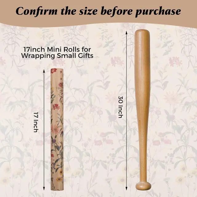 Alt view image 3 of 6 - woric Floral Wrapping Paper Roll for Women Girls 17 Inch x 33 Feet Kraft