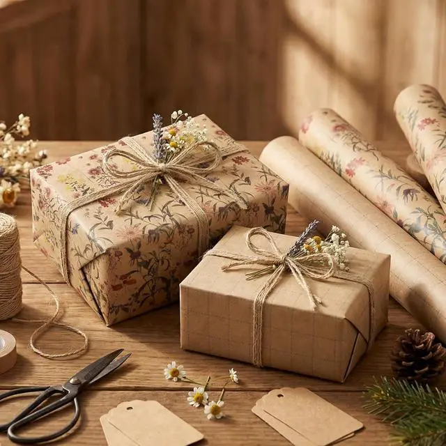Alt view image 6 of 6 - woric Floral Wrapping Paper Roll for Women Girls 17 Inch x 33 Feet Kraft