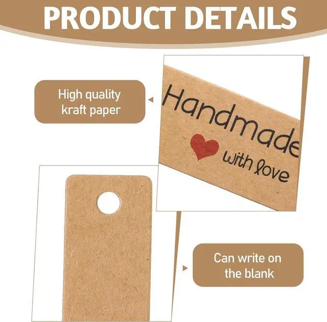 Alt view image 3 of 7 - 100 Pcs Tags for Gift Bags 2.8X1 in Paper Gift Tags with 66 ft String Holiday Gifts Labels Handmade with Love Tag for Wedding Birthday Party Favors Gifts Wrapping DIY Arts and Crafts