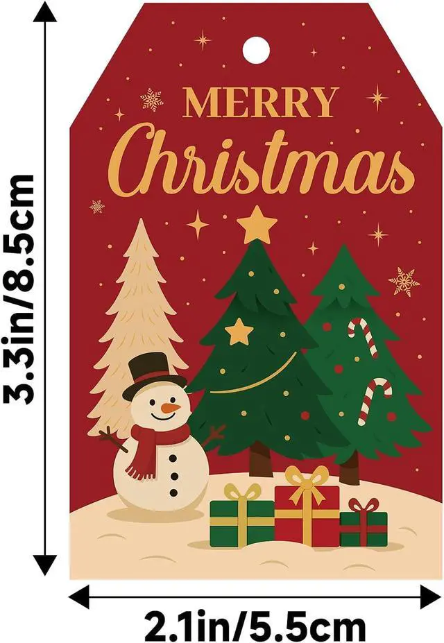 Alt view image 2 of 7 - G2PLUS Merry Christmas Tags - 50Pcs Red Christmas Paper Gift Tags with String, Xmas Tree Tag for Gift Wrapping, Candy Bags, DIY Crafts, Holiday Party Favors (3.3x2.2 in)