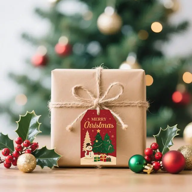 Alt view image 4 of 7 - G2PLUS Merry Christmas Tags - 50Pcs Red Christmas Paper Gift Tags with String, Xmas Tree Tag for Gift Wrapping, Candy Bags, DIY Crafts, Holiday Party Favors (3.3x2.2 in)