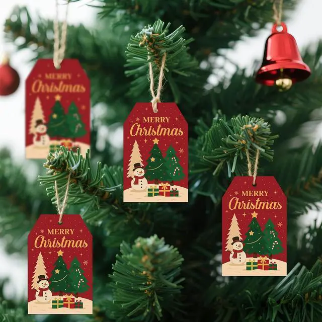 Alt view image 7 of 7 - G2PLUS Merry Christmas Tags - 50Pcs Red Christmas Paper Gift Tags with String, Xmas Tree Tag for Gift Wrapping, Candy Bags, DIY Crafts, Holiday Party Favors (3.3x2.2 in)
