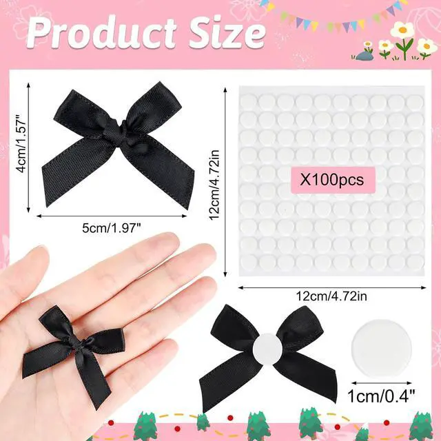 Alt view image 2 of 7 - NEBURORA 100 Pcs Mini Black Satin Fabric Ribbons Bows with Dot Stickers