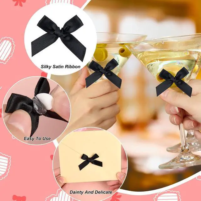 Alt view image 3 of 7 - NEBURORA 100 Pcs Mini Black Satin Fabric Ribbons Bows with Dot Stickers