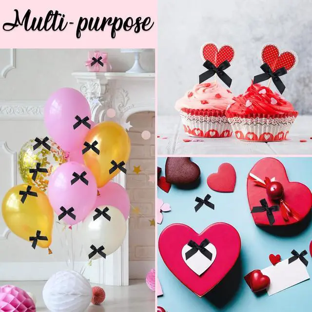 Alt view image 7 of 7 - NEBURORA 100 Pcs Mini Black Satin Fabric Ribbons Bows with Dot Stickers