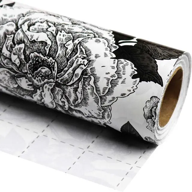 Main image of YXTII Black and White Wrapping Paper with Cut Lines, Flower Gift Wrap for Birthday, Wedding, Baby Shower, Valentines, Christmas, Bridal Shower, 17 Inches x 9.8 Feet, Mini Roll