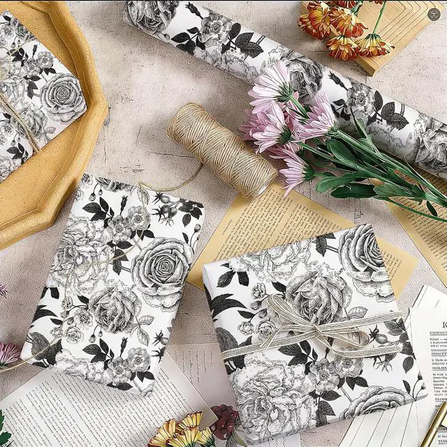 Alt view image 4 of 7 - YXTII Black and White Wrapping Paper with Cut Lines, Flower Gift Wrap for Birthday, Wedding, Baby Shower, Valentines, Christmas, Bridal Shower, 17 Inches x 9.8 Feet, Mini Roll