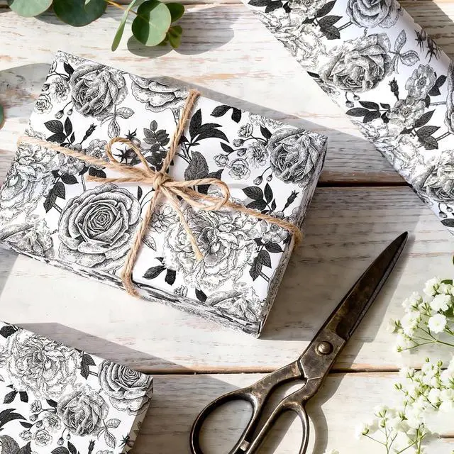 Alt view image 5 of 7 - YXTII Black and White Wrapping Paper with Cut Lines, Flower Gift Wrap for Birthday, Wedding, Baby Shower, Valentines, Christmas, Bridal Shower, 17 Inches x 9.8 Feet, Mini Roll