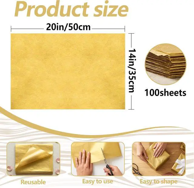 Alt view image 2 of 7 - Bobobag 100 Sheets Gold Tissue Paper,14"X20" Metallic Tissue Paper for Gift Bags, Birthday Anniversary Christmas Tissue Gift Wrapping, Holiday Decoration & Arts Craft