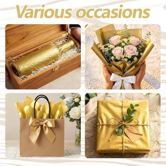 Alt view image 3 of 7 - Bobobag 100 Sheets Gold Tissue Paper,14"X20" Metallic Tissue Paper for Gift Bags, Birthday Anniversary Christmas Tissue Gift Wrapping, Holiday Decoration & Arts Craft