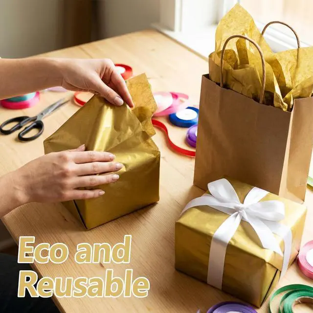 Alt view image 4 of 7 - Bobobag 100 Sheets Gold Tissue Paper,14"X20" Metallic Tissue Paper for Gift Bags, Birthday Anniversary Christmas Tissue Gift Wrapping, Holiday Decoration & Arts Craft