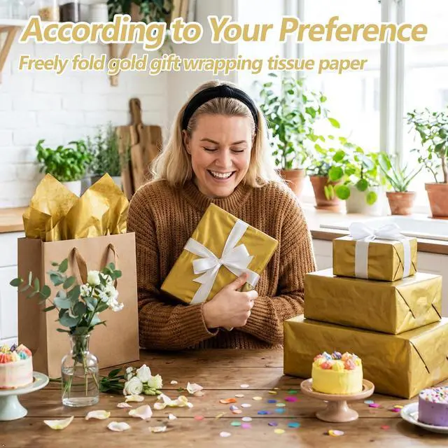 Alt view image 5 of 7 - Bobobag 100 Sheets Gold Tissue Paper,14"X20" Metallic Tissue Paper for Gift Bags, Birthday Anniversary Christmas Tissue Gift Wrapping, Holiday Decoration & Arts Craft
