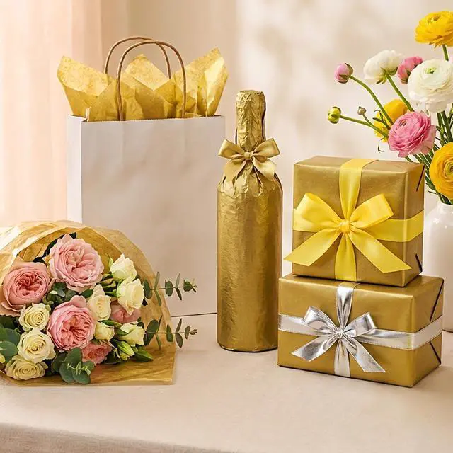 Alt view image 6 of 7 - Bobobag 100 Sheets Gold Tissue Paper,14"X20" Metallic Tissue Paper for Gift Bags, Birthday Anniversary Christmas Tissue Gift Wrapping, Holiday Decoration & Arts Craft