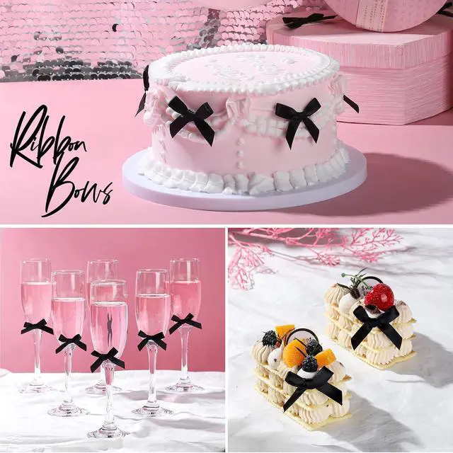 Alt view image 2 of 7 - YGDZ 50 PCS Mini Black Bows, Small Stain Ribbon Black Bow for Cake, Tiny Bows for Crafts, Bow Decorations for Party Favors, Balloons