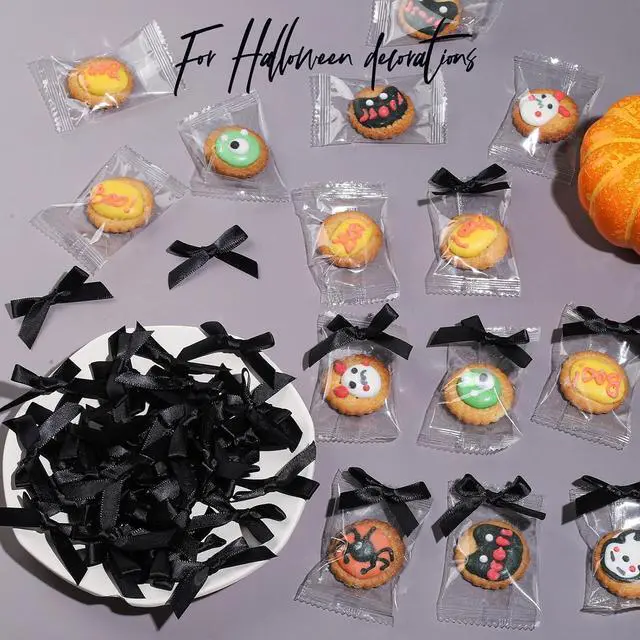 Alt view image 7 of 7 - YGDZ 50 PCS Mini Black Bows, Small Stain Ribbon Black Bow for Cake, Tiny Bows for Crafts, Bow Decorations for Party Favors, Balloons