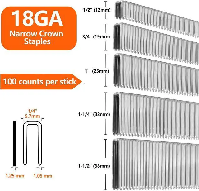 Alt view image 2 of 6 - 1000-Count 18 Gauge 1/4" Narrow Crown Staples 1/2" Leg Galvanized