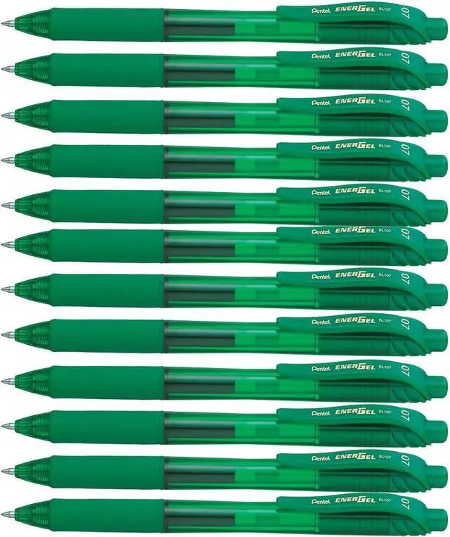 Main image of Pentel Energel X Retractable Liquid Gel Roller, 0.7mm Medium Point Size, Green Ink, Box Of 12
