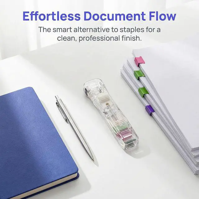Alt view image 3 of 7 - 2026 New Portable Binder Clip Stapler - Includes 100 Reusable Clips, Reusable Handheld Paper Clam Clip Dispenser, Mini Push Stapler Clamp Staplers for Office School Home Documents
