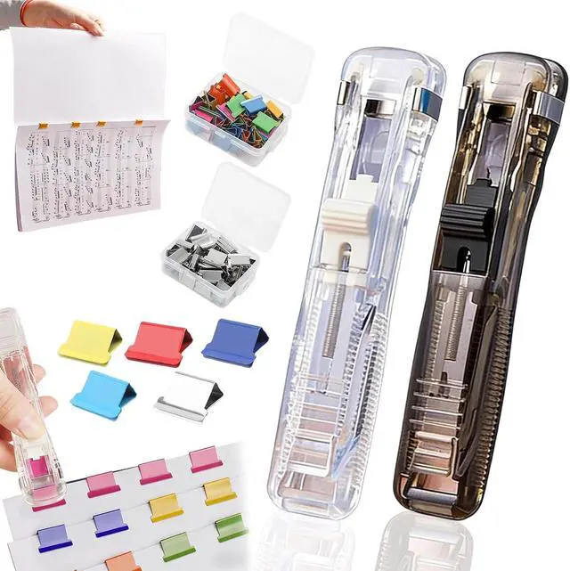 Main image of 2026 New Portable Binder Clip Stapler - Includes 100 Reusable Clips, Reusable Handheld Paper Clam Clip Dispenser, Mini Push Stapler Clamp Staplers for Office School Home Documents
