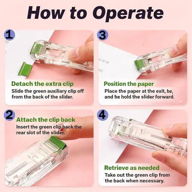 Alt view image 7 of 7 - 2026 New Portable Binder Clip Stapler - Includes 100 Reusable Clips, Reusable Handheld Paper Clam Clip Dispenser, Mini Push Stapler Clamp Staplers for Office School Home Documents