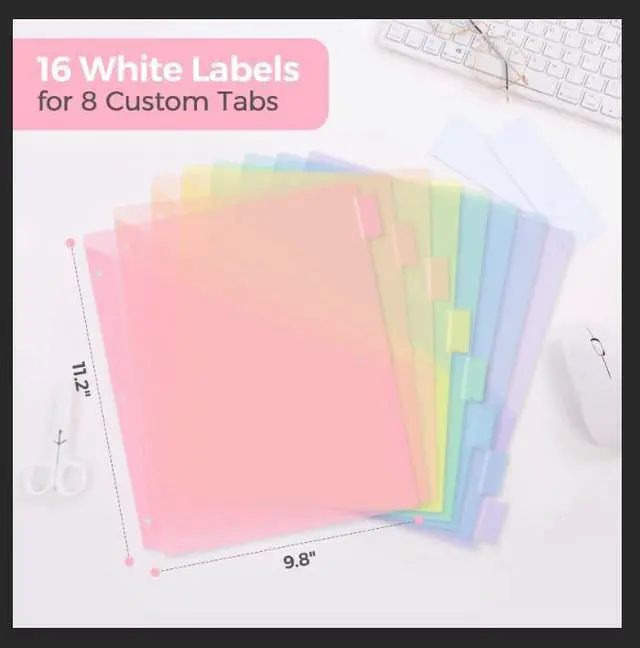 Alt view image 2 of 7 - SKYDUE Pastel Binder Dividers with Tabs and Pockets - Soft Plastic Dividers for 3 Ring Binder, Includes 16 Blank Index Labels, for School & Office Organization, Pink