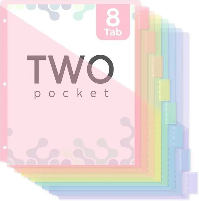 Main image of SKYDUE Pastel Binder Dividers with Tabs and Pockets - Soft Plastic Dividers for 3 Ring Binder, Includes 16 Blank Index Labels, for School & Office Organization, Pink