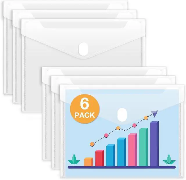 Main image of Sooez 6 Pack Plastic Envelopes File Folders, Rainforced Clear Folder Important Document Organizer, A4 Letter Size Bill Receipt Paper Holder Organizer Folder with Closure for School Office
