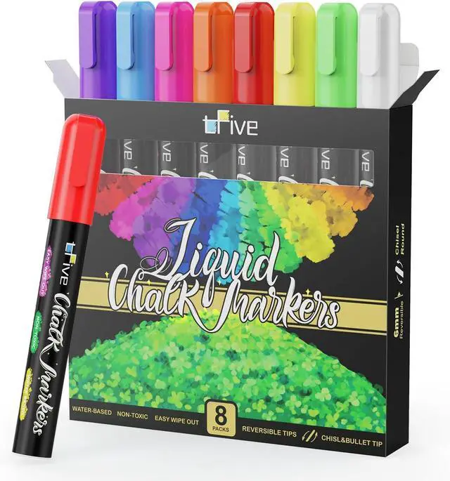 Main image of TFIVE 8 Colors Liquid Chalk Markers with 24 Labels, Reversible Tip