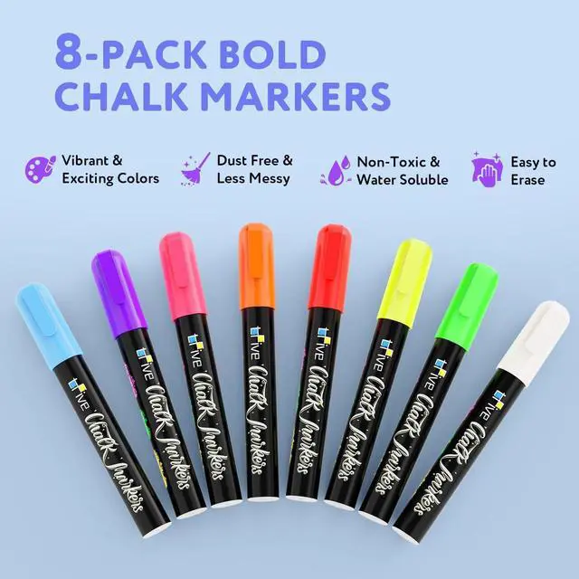 Alt view image 2 of 7 - TFIVE 8 Colors Liquid Chalk Markers with 24 Labels, Reversible Tip