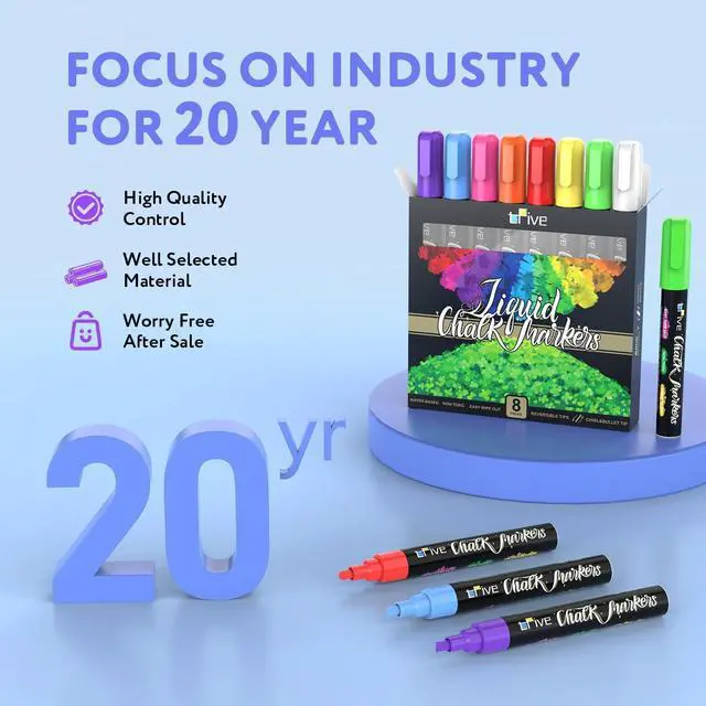 Alt view image 7 of 7 - TFIVE 8 Colors Liquid Chalk Markers with 24 Labels, Reversible Tip