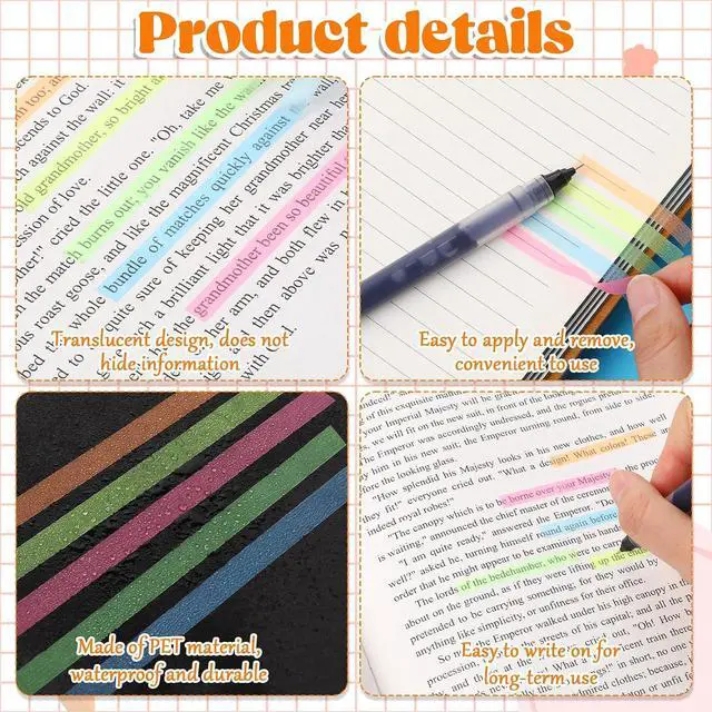 Alt view image 3 of 7 - 5 Rolls Highlighter Tape Colored Transparent Marking Sticker Removable Fluorescent Neon Tape Annotation Supplies for Teachers Students Reading Home Office (0.23inch X 16ft)