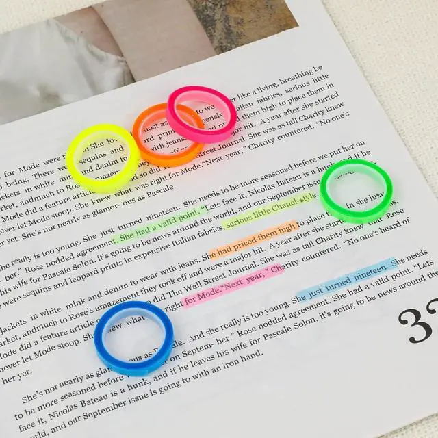 Alt view image 4 of 7 - 5 Rolls Highlighter Tape Colored Transparent Marking Sticker Removable Fluorescent Neon Tape Annotation Supplies for Teachers Students Reading Home Office (0.23inch X 16ft)