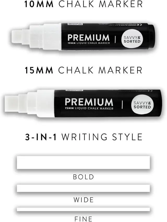 Alt view image 3 of 7 - White Chalk Markers for Blackboard, 2PK 10 and 15mm Bold Marker for Glass Window, Washable Chalkboard Markers Paint Board Jumbo Chalk Pens