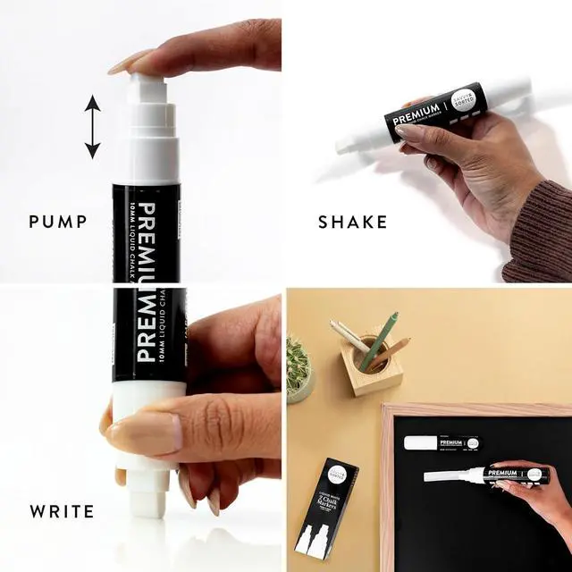 Alt view image 6 of 7 - White Chalk Markers for Blackboard, 2PK 10 and 15mm Bold Marker for Glass Window, Washable Chalkboard Markers Paint Board Jumbo Chalk Pens