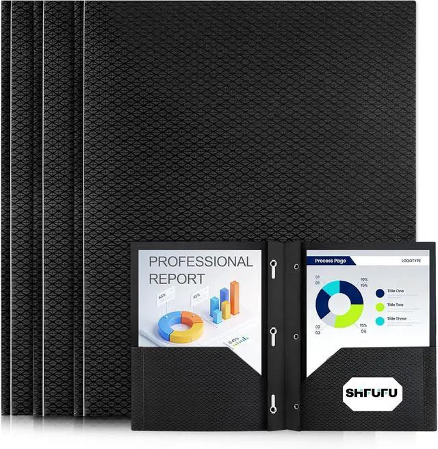 Main image of Textured Folders with Pockets and Prongs (3 Pack,Black),Fit Letter Size Paper,Business Card Slot,2-Pocket Folder for School Office or Home,Durable Acid-Free Poly,Back to School Supplies