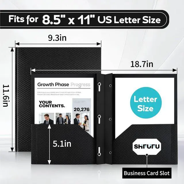 Alt view image 2 of 7 - Textured Folders with Pockets and Prongs (3 Pack,Black),Fit Letter Size Paper,Business Card Slot,2-Pocket Folder for School Office or Home,Durable Acid-Free Poly,Back to School Supplies
