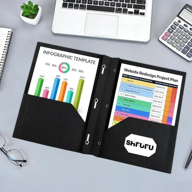 Alt view image 7 of 7 - Textured Folders with Pockets and Prongs (3 Pack,Black),Fit Letter Size Paper,Business Card Slot,2-Pocket Folder for School Office or Home,Durable Acid-Free Poly,Back to School Supplies