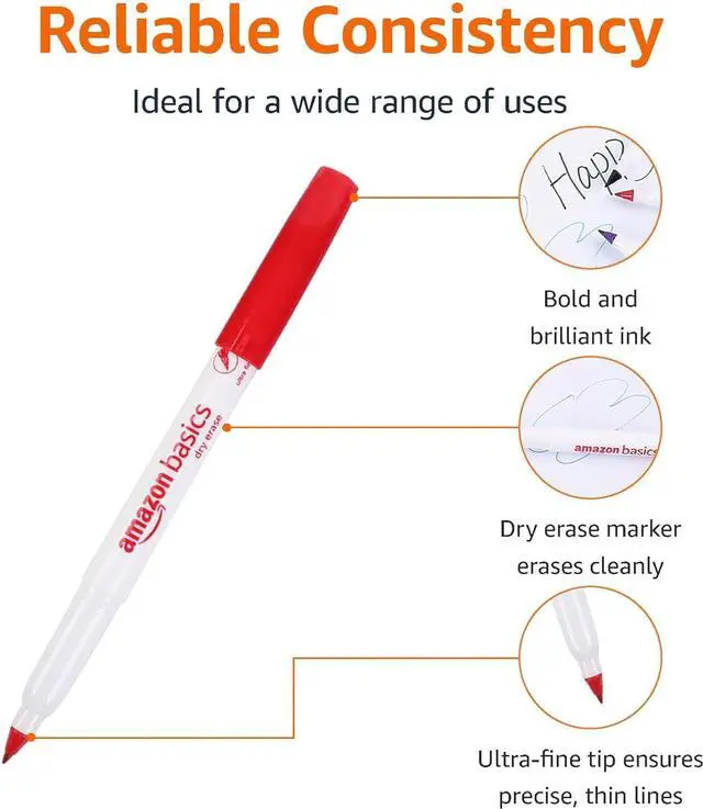 Alt view image 3 of 7 - Amazon Basics Low Odor Ultra Fine Tip Dry Erase Whiteboard Markers for Precise Writing, Thin Lines, Assorted Colors, 12-Pack