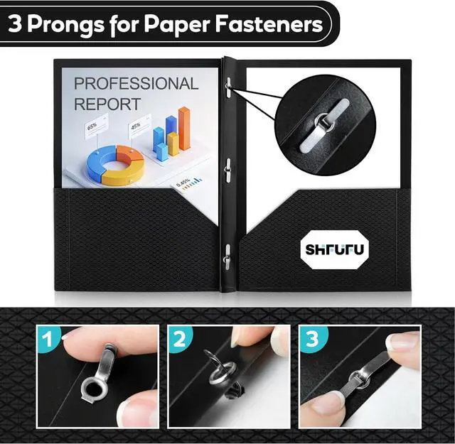 Alt view image 6 of 7 - Textured Folders with Pockets and Prongs (3 Pack,Black),Fit Letter Size Paper,Business Card Slot,2-Pocket Folder for School Office or Home,Durable Acid-Free Poly,Back to School Supplies