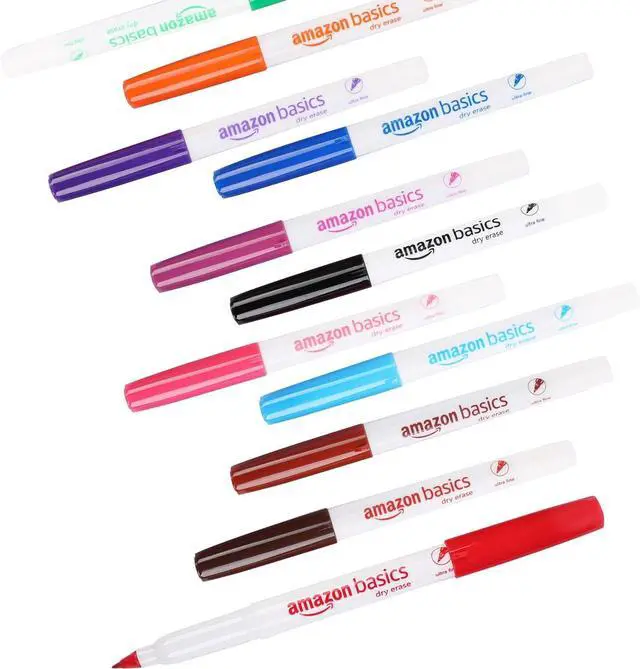 Alt view image 5 of 7 - Amazon Basics Low Odor Ultra Fine Tip Dry Erase Whiteboard Markers for Precise Writing, Thin Lines, Assorted Colors, 12-Pack