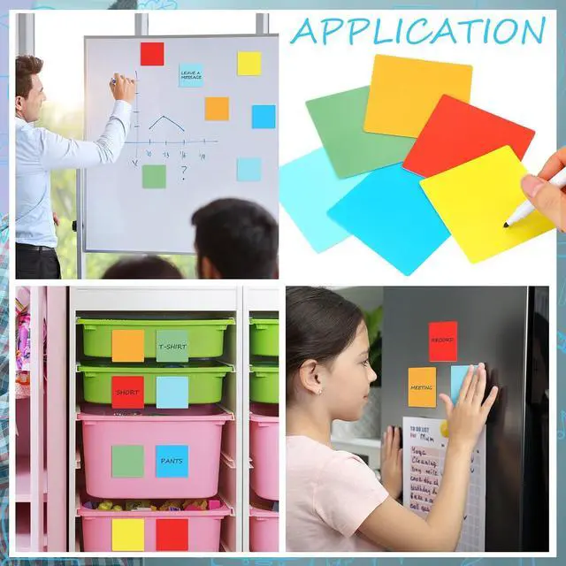 Alt view image 5 of 6 - Crtiin 24 Pack Dry Erase Sticky Notes Reusable Whiteboard Stickers Washable Erasable Self Sticker with 2 Whiteboard Markers for School Office Labels Lists Reminder (Colorful, 3 x 3 Inch)