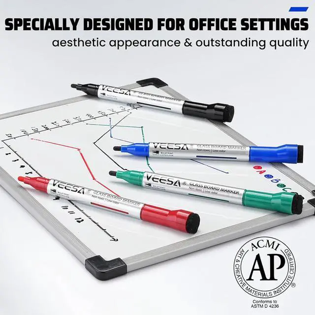 Alt view image 5 of 7 - VEESA Glass Board Markers, 8 Count, Magnetic, Bullet Tip, 4 Assorted Colors