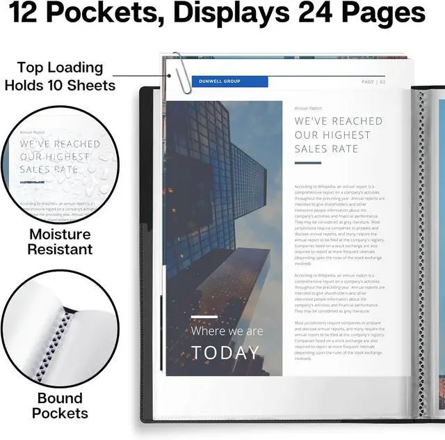 Alt view image 3 of 7 - Dunwell 12-Pocket Presentation Binder 8.5x11, 24-Page Portfolio Folder